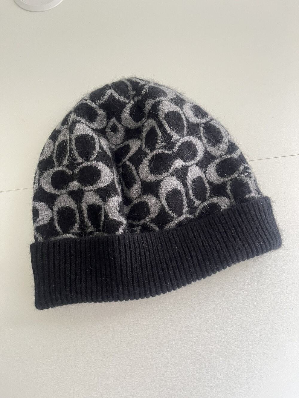 Authentic COACH Hat Beanie All Over C Logo Cashmere Wool Fur Blend Soft One Size